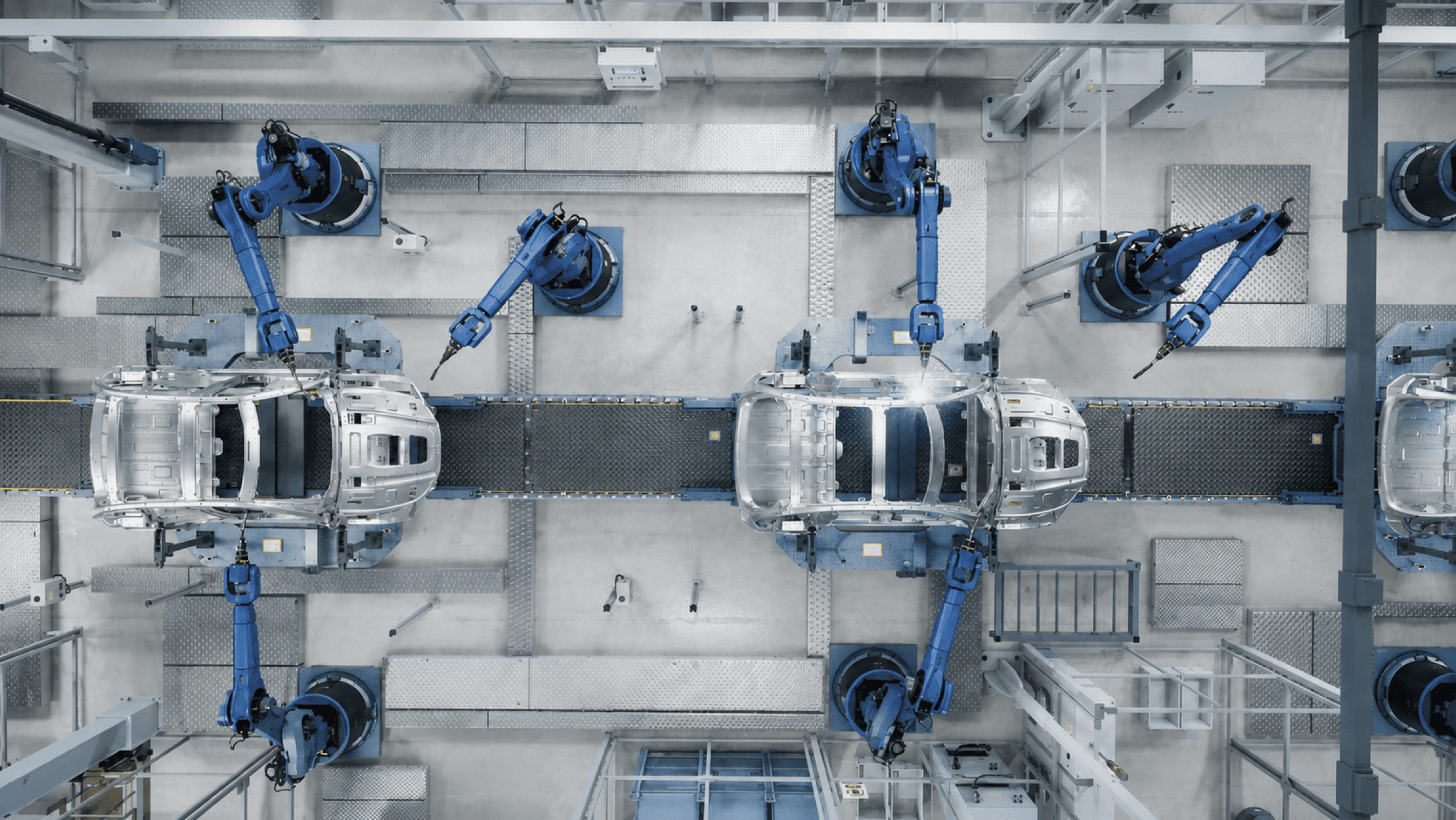 Overhead view of an automated automotive production line