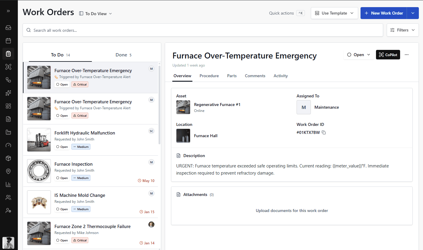 Canary work order dashboard
